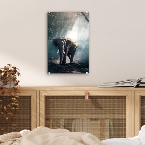 Peinture sur verre éléphant - Animaux sauvages - Forêt - Nature - Décoration murale verre - Décoration d'intérieur - 20x30 cm - Peinture verre - Décoration murale chambre