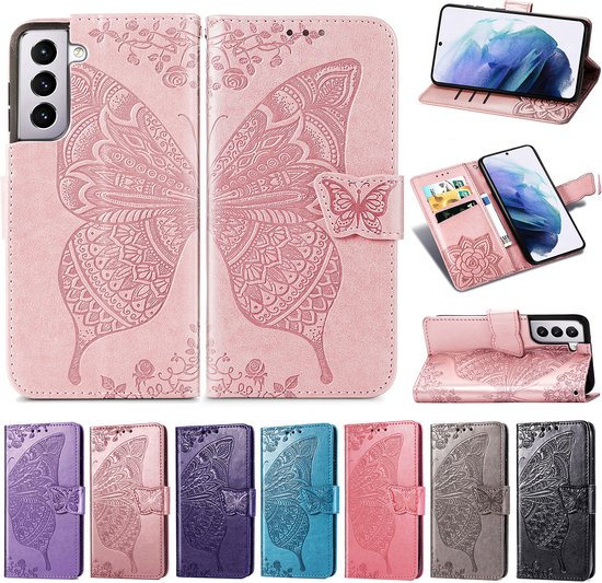Book Case Cover pour Samsung Galaxy A54 5G - Motif Papillon - Simili Cuir - Porte-Cartes - Samsung Galaxy A54 5G - Violet