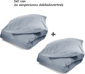 HOOMstyle Voordeelset Dekbedovertrek Soft Cotton - 140x200/240cm - Eenpersoons - Set van 2 stuks - Gewassen Look - Denim Blauw