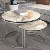 Table basse Skagen set de 2 ronde marbre blanc et argent