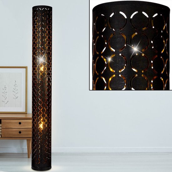 Staande lamp Rianna , Stof , Goud, Zwart , Modern, Rond,Woonkamer , slaapkamer