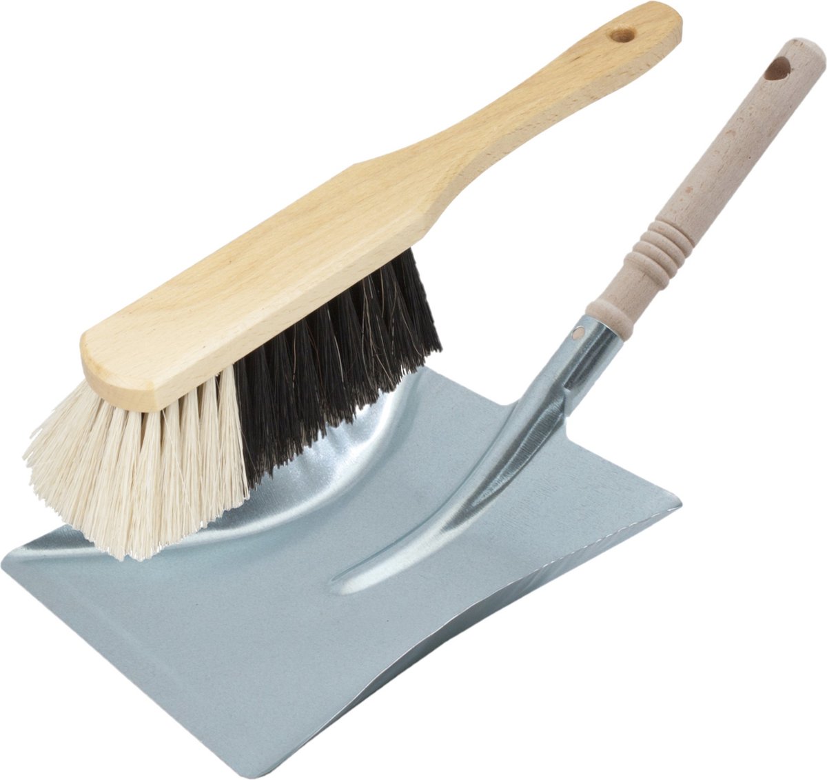 Stoffer en blik zilver van verzinkt metaal/hout voor binnen