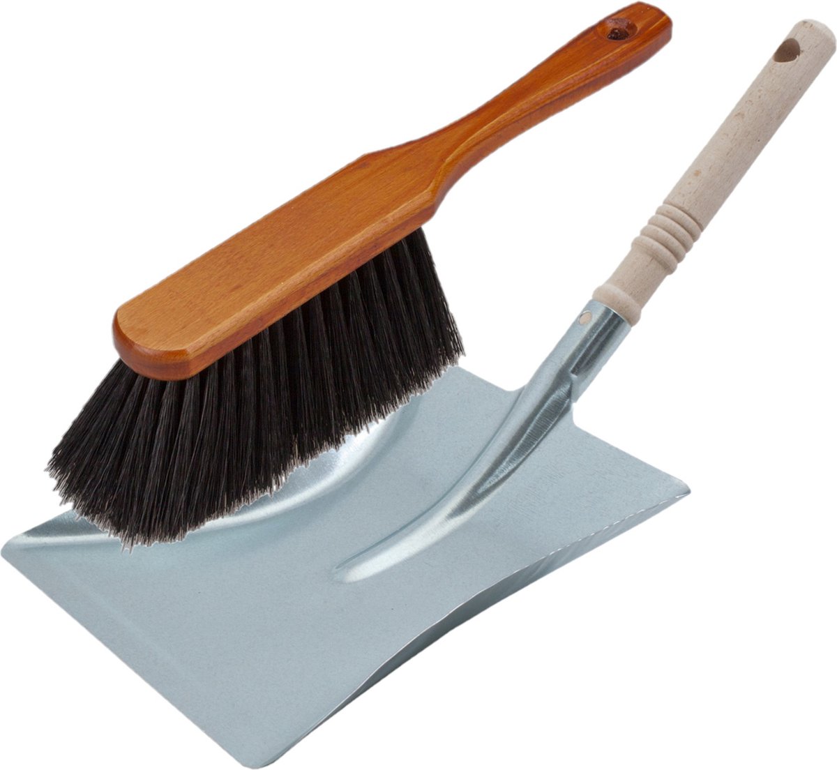 Stoffer en blik zilver/bruin van verzinkt metaal/hout voor binnen