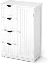 Dressoir, commode, badkamerkast, bijzetkast, multifunctionele kast, staande kast, dressoir, met 4 laden en 1 kast-vak, wit