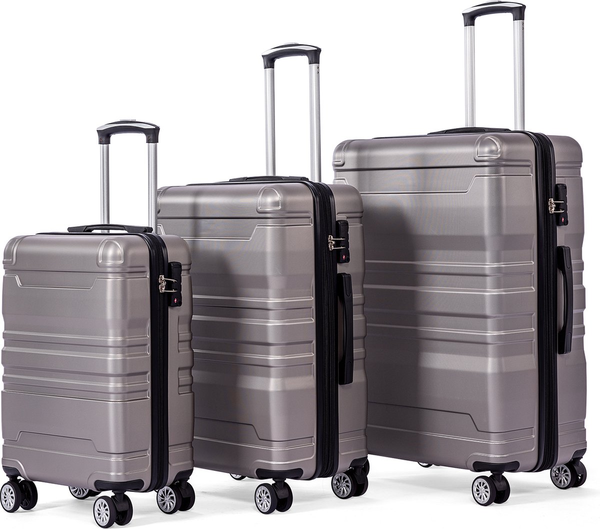 Handbagage met harde schaal | Koffer met TSA slot en universeel wiel | Uitbreidbaar | zijhandgreep | 3-delige set | warm grijs