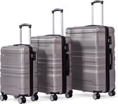 Handbagage met harde schaal | Koffer met TSA slot en universeel wiel | Uitbreidbaar | zijhandgreep | 3-delige set | warm grijs