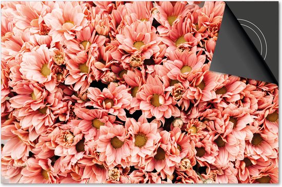 Protection induction 78x52 - Tapis de protection induction - Protection plaque induction Dietrix - Base - Fleurs 3 - Marguerites rose orange