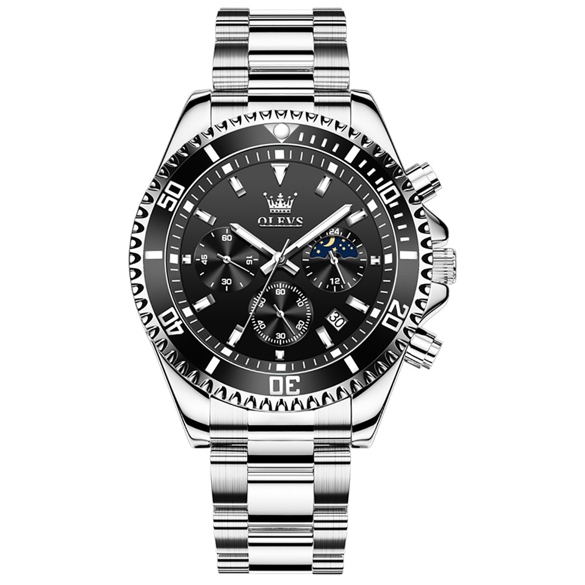 GWS OLEVS Herenhorloge Quartz - RVS Horloge voor mannen - Zwart Zilver