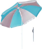 Parasol - Blauw/ blanc - D120 cm - sac de transport inclus - piquet de parasol - 49 cm