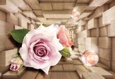 Fotobehang Pink Rose Wood Plankets | DEUR - 211cm x 90cm | 130g/m2 Vlies