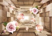 Fotobehang Pink Roses And Red Spheres | PANORAMIC - 250cm x 104cm | 130g/m2 Vlies
