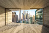 Fotobehang Window Dubai City Skyline Marina | XL - 208cm x 146cm | 130g/m2 Vlies