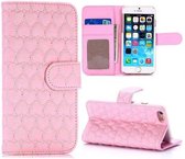Roze hartjes gestikte iPhone 6 portemonnee hoes