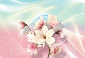 Fotobehang Flowers Abstract Design Pink | PANORAMIC - 250cm x 104cm | 130g/m2 Vlies