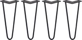 4 x Tafelpoten staal - Lengte: 30.5cm - 2 pin - 10mm - Zwart - SkiSki Legs ™ - Retro hairpin pinpoten