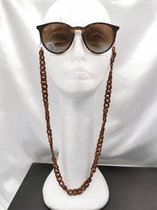 Trendy – 2 in 1 - Zonnebril / Ketting - Brillenkoord - vintage - Acryl schakelketting - 70 cm – chocolade bruin gemêleerd
