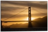 Dibond - Zonsondergang achter Hangbrug Golden Gate Bridge - 60x40 cm Foto op Aluminium (Met Ophangsysteem)