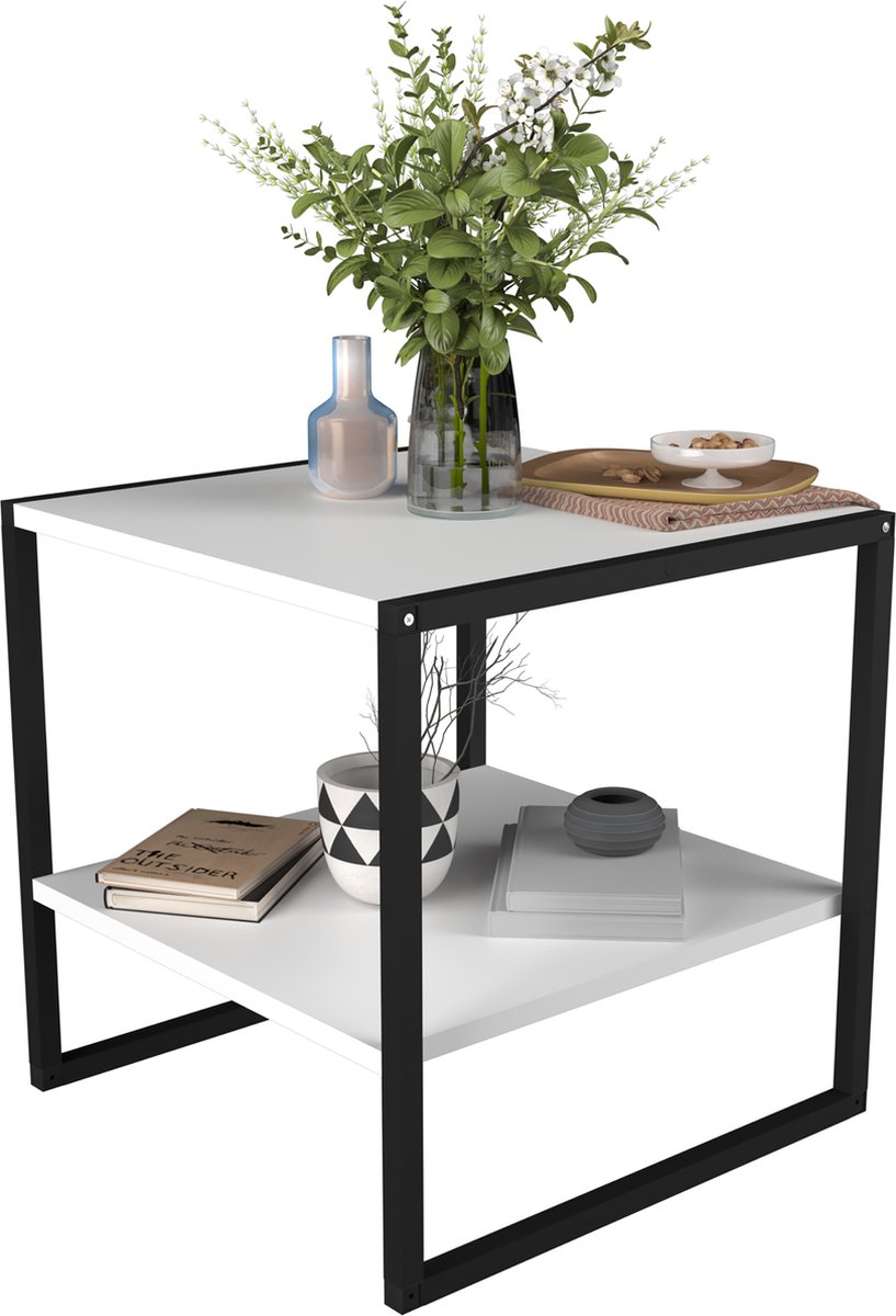 Vcm Houten banktafel Salontafel Woonkamertafel Bijzettafel Plank Insasi Wit