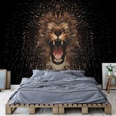 Fotobehang Polygon Lion Dark Colours | VEA - 206cm x 275cm | 130gr/m2 Vlies