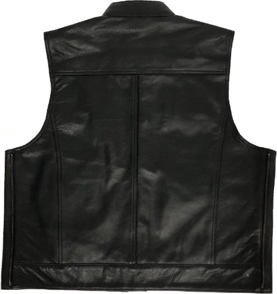 MDM Leren bikervest voor heren, met messing gespen en karabijnhaken, zwart/bruin, XL