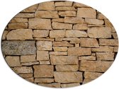Dibond Ovaal - Muur van Opgestapelde Beige Stenen - 80x60 cm Foto op Ovaal (Met Ophangsysteem)