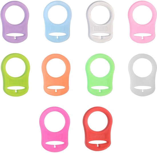 10 Stuks - Siliconen Fopspeen Adapter Ringen - Houder voor Button Style Fopspeen - Geschikt Voor Knop Baby Dummy Fopspeen - Duurzaam - Zacht - Flexibel - Kleuren Mix