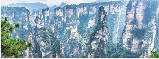 Poster (Mat) - Hoge Stijle Rotsen met Minimale Begroeiing in Zhangjiajie, China - 60x20 cm Foto op Posterpapier met een Matte look