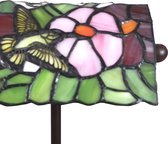 HAES DECO - Tiffany Tafellamp 15x15x33 cm Groen Roze Glas Vogel Tiffany Bureaulamp Tiffany Lampen Glas in Lood