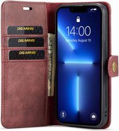 Geschikt voor DG Ming Apple iPhone 14 Pro Max Hoesje 2-in-1 Book Case en Back Cover Rood