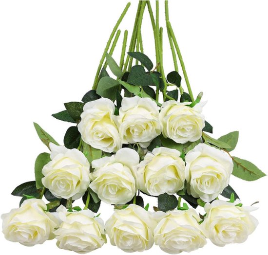 N&T NIETING Kunstrozen – 10 Stuks Witte Zijden Rozen Lange Steel 51 Cm – Realistische Namaakbloemen Voor Bruiloft En Decoratie