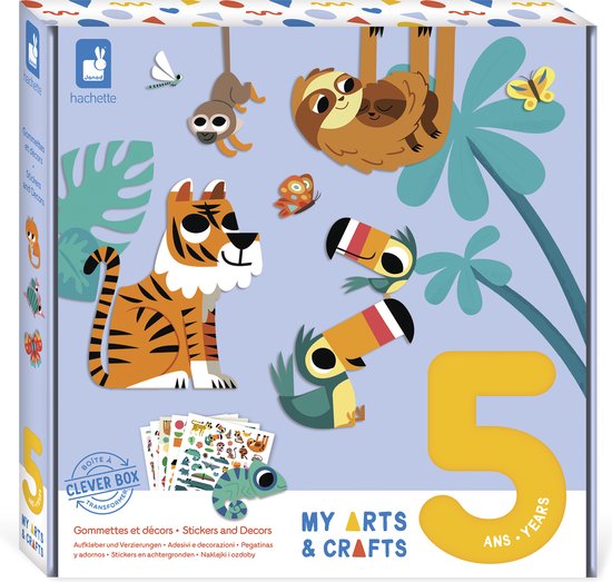 Janod My Arts & Crafts - Stickers Plakken - Knutselset Vol Activiteiten - Set Om 3 Decoraties En 2 Afbeeldingen Te Maken - Geschikt Vanaf 5 Jaar