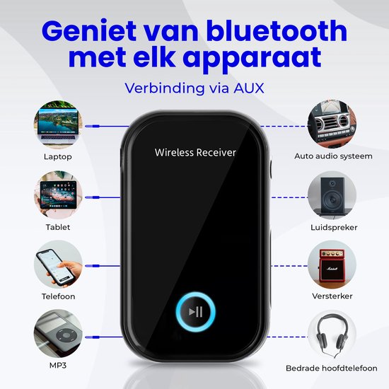DirectGoods® Bluetooth Receiver - 3.5MM AUX - Bluetooth Ontvanger - Handsfree Bellen - Bluetooth Audio Receiver - Bluetooth Auto via AUX - Incl. Aux Kabel