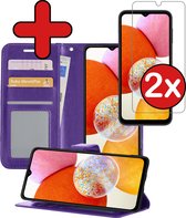 Samsung A14 Case Book Case Cover Wallet Cover Walletcase with 2x Screen Protector With Screen Protector - Samsung Galaxy A14 Cover Bookcase Case - Violet