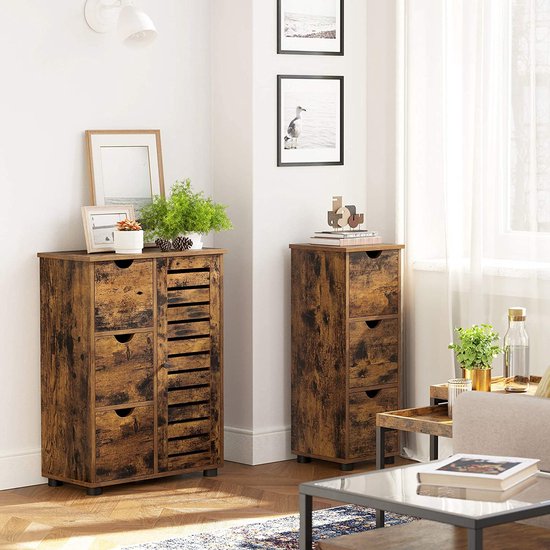 VASAGLE Badkamermeubel, opbergkast, toren met 3 laden, kast met 3 niveaus, kolom, 30 x 30 x 80 cm, voor badkamer, woonkamer, slaapkamer, keuken, rustiek bruin BBK150X01