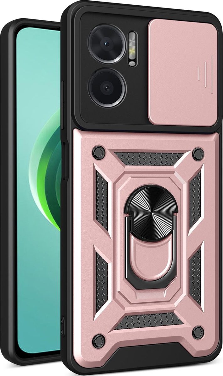 Mobigear Hoesje geschikt voor Xiaomi Redmi 10 5G Telefoonhoesje Hardcase | Mobigear Armor Ring Cam Slide Backcover Shockproof met Ringhouder en Camera Slider | Schokbestendig Redmi 10 5G Telefoonhoesje | Anti Shock Proof - Roségoud