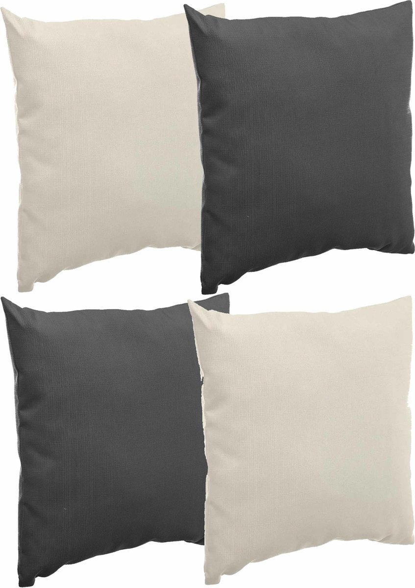 Hesperide Bank/sier/tuin kussens - binnen/buiten - set 4x stuks - beige/antraciet - 40x40 cm