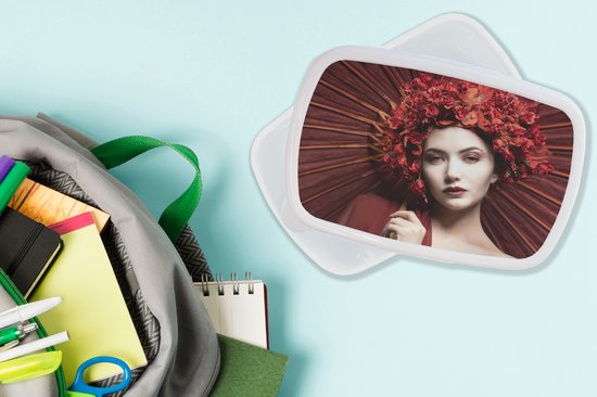Boîte à pain Wit - Lunch box - Boîte à pain - Femme - Rouge - Portrait - Parapluie - 18x12x6 cm - Adultes