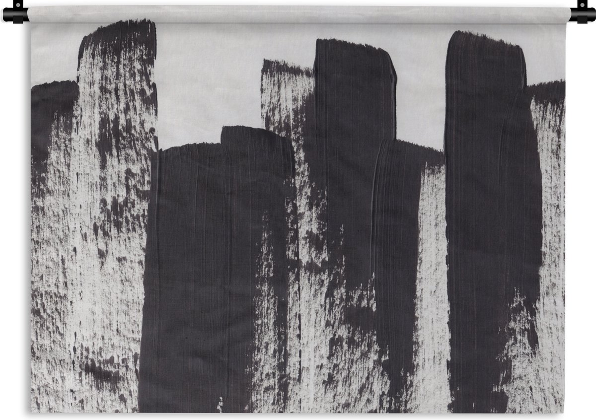 Wandkleed - Wanddoek - Verf - Abstract - Zwart - Wit - 60x45 cm - Wandtapijt