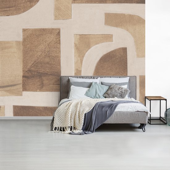 Behang - Fotobehang Vormen - Abstract - Puzzel - Hout - Breedte 300 cm x hoogte 240 cm - Behangpapier