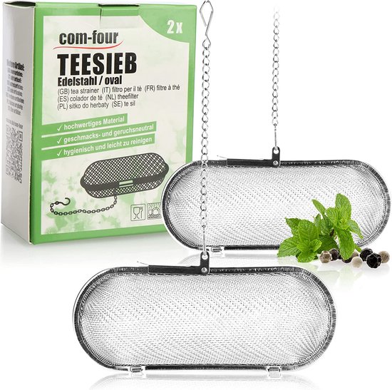 2 x passoire à thé en acier inoxydable 304, va au lave-vaisselle, infuseur à thé pour thé en vrac, épices et herbes, filtre à thé à mailles fines avec chaîne, passoire à herbes pour cuisiner, passoire à herbes