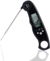 Intirilife Opvouwbare keukenthermometer in ZWART - Digitale waterdichte magnetische thermometer met LCD-scherm en alarmfunctie voor koken, grillen, bakken enz. met directe aflezing