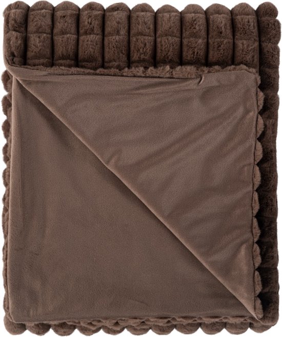 Lalee Harmony Fleece deken plaid zacht blokjes 3d furr bont plaid 150x200 Donker taupe