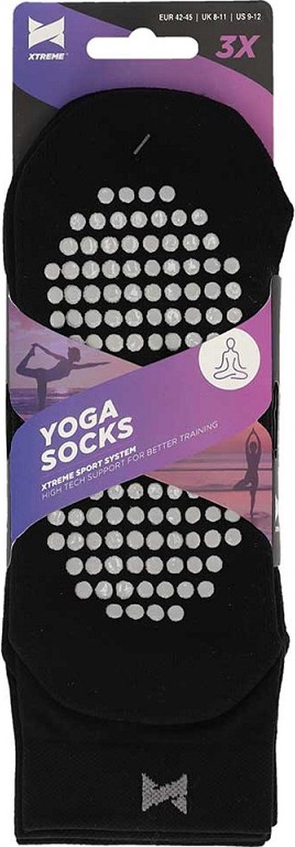 Xtreme Yoga Sokken Zwart - 3 paar - Pilates sokken - Antislip - Anatomisch voetbed - Maat 42/45 van Xtreme — afbeelding 5