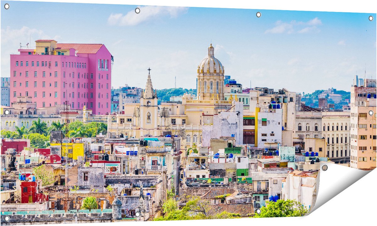Gards Tuinposter Havana Stad in Cuba - 140x70 cm - Tuindoek - Tuindecoratie - Wanddecoratie buiten - Tuinschilderij Multikleur