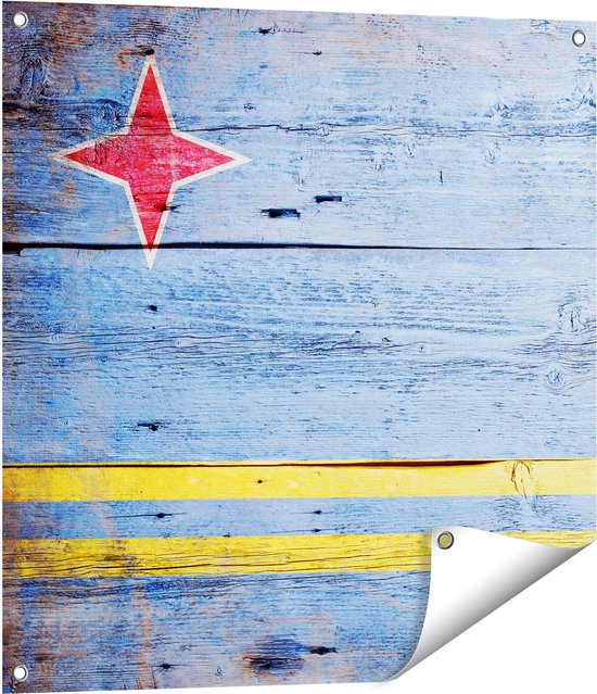 Gards Tuinposter Aruba Vlag op Hout - 70x70 cm - Tuindoek - Tuindecoratie - Wanddecoratie buiten - Tuinschilderij