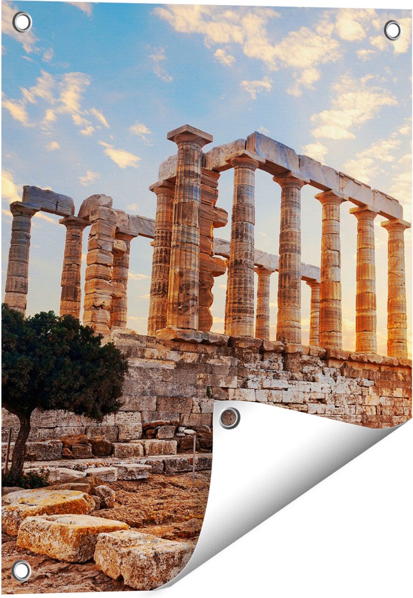 Gards Tuinposter Tempel van Poseidon in Athene, Griekenland - 40x50 cm - Tuindoek - Tuindecoratie - Wanddecoratie buiten - Tuinschilderij Multikleur