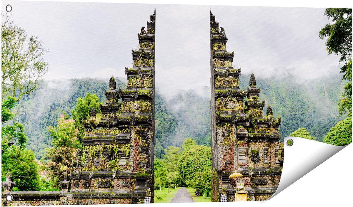 Gards Tuinposter Tempel Poort in Bali - 100x50 cm - Tuindoek - Tuindecoratie - Wanddecoratie buiten - Tuinschilderij Multikleur