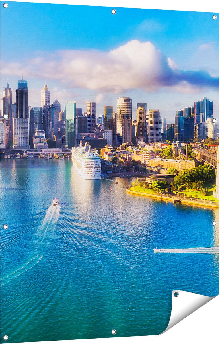 Gards Tuinposter Sydney Stad bij de Haven - 90x120 cm - Tuindoek - Tuindecoratie - Wanddecoratie buiten - Tuinschilderij Multikleur