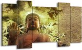 GroepArt - Schilderij - Boeddha, Beeld - Bruin, Groen - 120x65cm 5Luik - Foto Op Canvas - GroepArt 6000+ Schilderijen 0p Canvas Art Collectie - Wanddecoratie