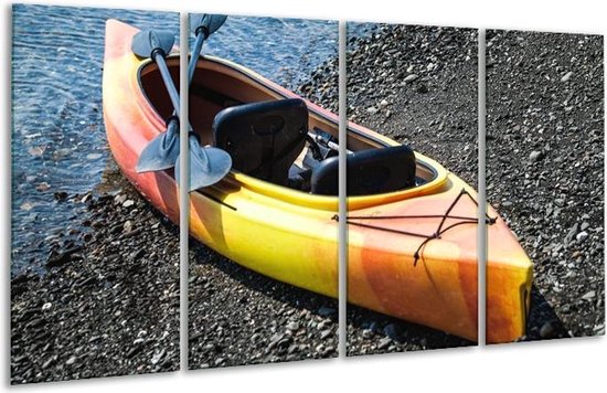 GroepArt - Glasschilderij - Kayak, Sport - Geel, Oranje, Grijs - 160x80cm 4Luik - Foto Op Glas - Geen Acrylglas Schilderij - 6000+ Glasschilderijen Collectie - Wanddecoratie